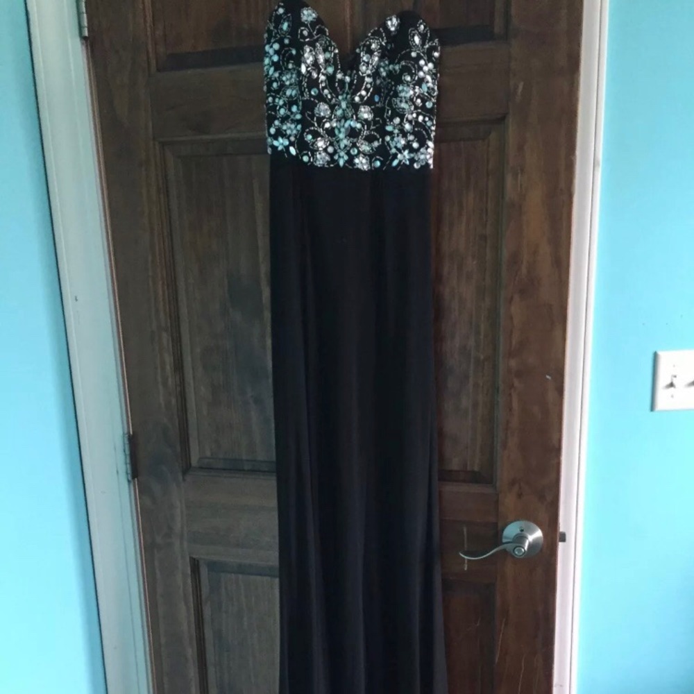 Long black and beaded prom dress